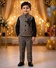 Rikidoos Cotton Woven Full Sleeves Shirt & Pant Set With Waistcoat - Black
