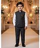Rikidoos Cotton Woven Full Sleeves Shirt & Pant Set With Stone Embellished Waistcoat - Navy Blue