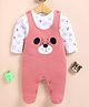 Wonderchild Interlock Knit Full Sleeves Top with Sleep Suit with Puppy Print & Patch - White & Coral