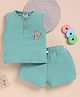 Wonderchild Interlock Knit Sleeveless T-Shirt and Short Set with Bear Embroidery - Sea Green