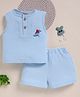 Wonderchild Interlock Knit Sleeveless T-Shirt and Short Set with Boat Sail Embroidery - Light Blue