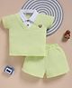 Wonderchild Interlock Knit Half Sleeves Shirt and Shorts with Bear Applique - Light Green