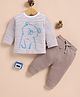 Wonderchild Cotton Interlock Knit Full Sleeves T-Shirt and Joggers with Bear Patch & Stripes - White & Tan