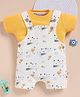 Wonderchild Interlock Knit Dungaree With Half Sleeve T Shirt With Bear Print - Golden