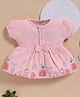 Wonderchild Interlock Knit Half Puffed Sleeves Fit & Flare Muslin Frock with Rabbit Birds Print and Bow - Pink