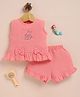 Wonderchild Interlock Top and Shorts with Sleeveless, Rabbits Embroidery and Bows Applique in Pink