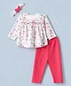 Wonderchild Cotton Interlock Knit Full Sleeves Top and Leggings With Headband & Floral Print - White