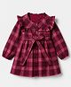 Babyhug Cotton Woven Full Sleeves Fit and Flare Dress with Checked Print in Red