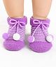 Lil' Homies Cotton Elastane Knit Bow Applique Detailed Striped Booties - Lilac