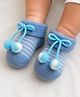 Lil' Homies Cotton Elastane Knit Bow Applique Detailed Striped Booties - Blue