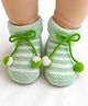Lil' Homies Cotton Elastane Knit Bow Applique Detailed Striped Booties - Green