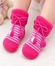 Lil' Homies Cotton Elastane Knit Bow Applique Detailed Striped Booties - Fuchsia
