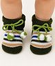 Lil' Homies Cotton Elastane Knit Bow Applique Detailed Striped Booties - Olive