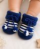 Lil' Homies Cotton Elastane Knit Bow Applique Detailed Striped Booties - Blue