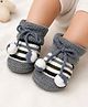 Lil' Homies Cotton Elastane Knit Bow Applique Detailed Striped Booties - Grey