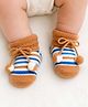 Lil' Homies Cotton Elastane Knit Bow Applique Detailed Striped Booties - Brown