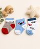 Lil' Homies Knit Pack Of 3 Smiley Face & Cars Printed Socks - Blue White & Red