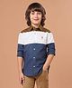US Polo Assn 100% Cotton Woven Full Sleeves Shirt With Color Block Design - Teal Blue