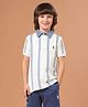 US Polo Assn Cotton Knit Striped Half Sleeves Polo T-shirt - Offwhite