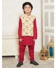 LIL PITAARA Pure Cotton Woven Full Sleeves Solid Kurta & Pyjama With Floral Printed Jacket Set - Maroon