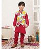LIL PITAARA Pure Cotton Woven Full Sleeves Solid Kurta & Pyjama With Floral Printed Jacket Set - Maroon