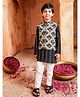 LIL PITAARA Pure Cotton Woven Full Sleeves Geometric Printed Kurta & Pyjama With Jacket Set - Black
