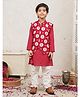 LIL PITAARA Pure Cotton Woven Full Sleeves Abstract Printed Kurta & Pyjama With Jacket Set - Red