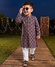 Tiny Bugs Organic Cotton Woven Full Sleeves Floral Printed Kurta & Pyjama Set - Grey