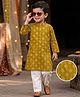 Tiny Bugs Organic Cotton Woven Full Sleeves Floral Printed Kurta & Pyjama Set - Mustard