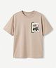 Tiny Bugs Organic Cotton Knit Half Sleeves Jeep Printed Patch Detailed Tee - Beige