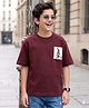 Tiny Bugs Organic Cotton Knit Half Sleeves Man Printed Patch Detailed Tee - Maroon