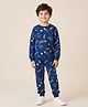 Anthrilo Fleece Knit Full Sleeves Space Theme Printed Coordinating Winter Sweatshirt & Joggers Set - Navy Blue