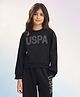 US Polo Assn Cotton Knit Sweatshirt with Full Drop Shoulder Sleeves and USPA Sequins in Black