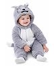 BRANDONN Woven Full Sleeves Animal Face Embroidered Hooded Winter Romper - Grey