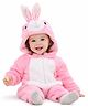 BRANDONN Woven Full Sleeves Bunny Face Embroidered Hooded Winter Romper - Pink