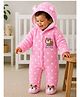 BRANDONN Woven Full Sleeves Bear Patch Detailed Polka Dots Printed Hooded Footed Winter Romper - Pink