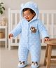 BRANDONN Woven Full Sleeves Bear Patch Detailed Polka Dots Printed Hooded Footed Winter Romper - Blue