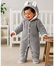 BRANDONN Woven Full Sleeves Bear Ear Applique Detailed Hooded Footed Winter Romper - Grey