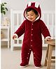 BRANDONN Woven Full Sleeves Bear Ear Applique Detailed Hooded Footed Winter Romper - Maroon