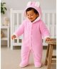 BRANDONN Woven Full Sleeves Bear Ear Applique Detailed Hooded Footed Winter Romper - Pink