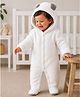 BRANDONN Woven Full Sleeves Bear Ear Applique Detailed Hooded Footed Winter Romper - White