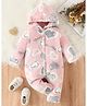 BRANDONN Woven Full Sleeves Hearts Printed Winter Hooded Romper - Rose Pink