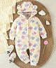 BRANDONN Woven Full Sleeves Paws Printed Winter Hooded Romper - Off White