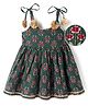 EARTHY TOUCH 100% Cotton Woven Sleeveless Ethnic Dress With Floral Print - Green