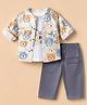 WOW Clothes 100% Cotton Knit Full Sleeves Shirt, T-Shirt and Pant with Bear Print - Blue