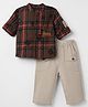 WOW 100% Cotton Woven Full Sleeves Shirt and Pant with Bears Print & Embroidery with Checks - Brown