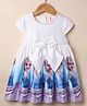Bonfino Disney Woven Dresses with Half Sleeves and Elsa Print with Bow Applique - White
