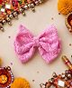 Knotty Ribbons Floral Embroidered Bow Applique Detailed Alligator Clip - Pink