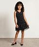 Taffykids Knit Sleeveless Foil Printed Ruching Detail Drop Waist Party Dress - Black