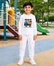 Palgrave Cotton Knit Full Sleeves Dump Truck Printed Tee & Jogger Set - White